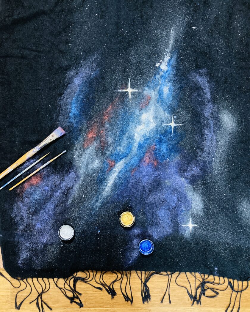 Hand-painted space scarf