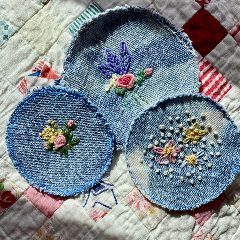 3 embroidered floral patches