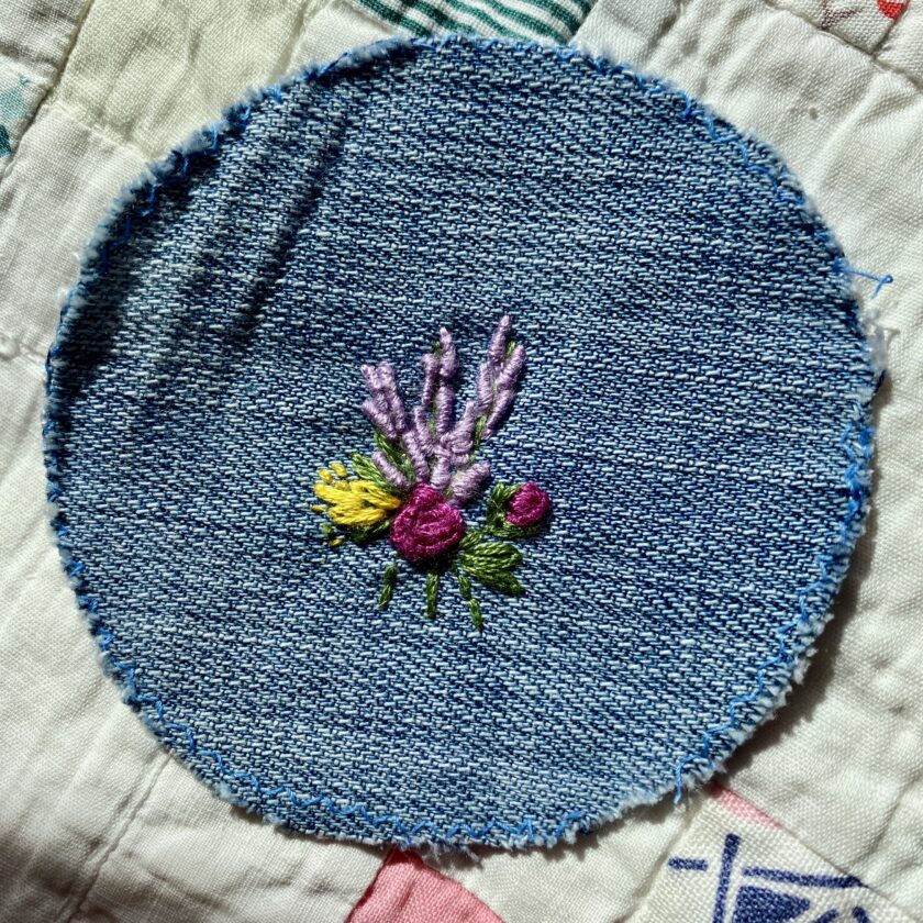 3 embroidered lavender bouquet patches